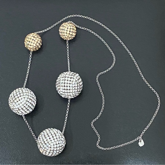 SWAROVSKI Signed Ladies PIN-UP Crystal Rhinestone Silver Gold Balls 30” Necklace - Picture 12 of 15